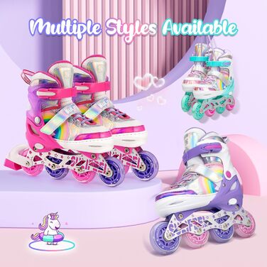 Роликові ковзани SULIFEEL &quotРайдужний єдиноріг&quot чорного кольору з підсвічуванням, для хлопчиків, рожевого кольору, розмір M (32-36 EU / 200-225 мм)