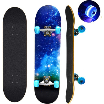 Повний скейтборд Rampage Plain Third 78.7 x 20.3 см - 7-шарова дека з канадського клена, Double Kick увігнута, ABEC-3 підшипники, 50 мм PU колеса, для дітей, підлітків та дорослих, синій дизайн