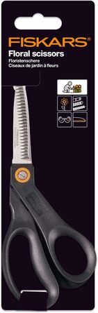 Квіткові ножиці Fiskars із зубчастим лезом, довжина 19 см, лезо з нержавіючої сталі/пластикові ручки, чорні/помаранчеві, S28, 1001544 Одинарні