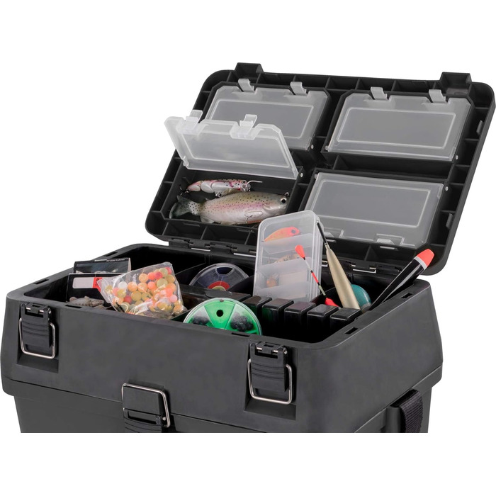 Рибальський чохол-сидіння, рибальський чохол-сидіння, рибальський рюкзак, рибальська сумка, рибальський кейс, рибальський чохол з 4 ящиками для снастей, колір темно-чорний