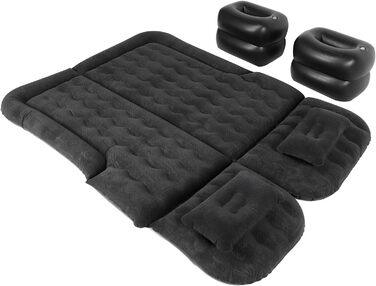 Надувний матрац для автомобіля з насосом для заднього сидіння, для подорожей, кемпінгу, відпусток, надувний матрац для автомобіля, позашляховика, універсальний з двома повітряними подушками (чорний)