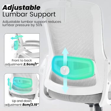 Ергономічне офісне крісло Fizzin, комп&39ютерне крісло з регульованою поперековою опорою, дихаюче сітчасте робоче крісло з потовщеною подушкою, зручне робоче крісло для домашнього офісу (сіре)