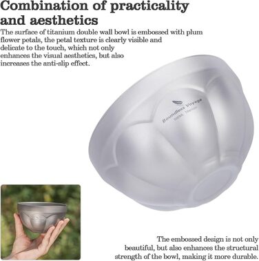 Титанова миска Boundless Voyage з подвійними стінками, для активного відпочинку, кемпінгу, металева миска, надлегка, портативна миска для вівсянки, рису, супу, йогурту, салату (500 мл - Ti1171t) 500 мл - Ti1171t