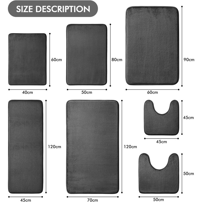 Килимок для ванної MIULEE однотонний, килимок для ванної з піни з ефектом пам&39яті, килимок для ванної кімнати, килимок для душу, декоративний килимок для ванної, нековзний килимок для ванної кімнати та вітальні, 70x120 см, чорний, 70 x 120 см (прямокутн