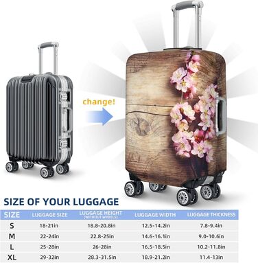Чохол для валізи Квітучий пірїнок з принтом на деревяній текстурі, еластичний захист від подряпин та пилу, чорний, розмір 85 см