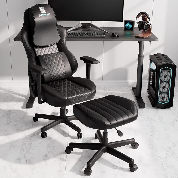 Ергономічний стілець EUREKA з регульованою висотою та коліщатками, офісний стілець для м&39якого комфорту, нековзна основа, поворотний стілець на 360, висота сидіння 43-51 см (чорний)