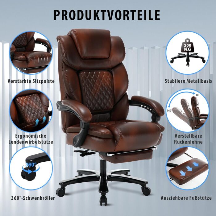 Ергономічне офісне крісло 200 кг з підставкою для ніг від болю в спині, крісло керівника PU Leader з високою спинкою та потовщеною підкладкою для домашнього офісу та офісу