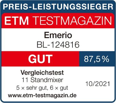 Міксер Emerio без бісфенолу А Функція подрібнення льоду Контейнер 1,5 л 2 швидкості імпульсна функція Ножовий блок з нержавіючої сталі Запобіжний вимикач Сейф для посудомийної машини 500 Вт BL-12816.8 Чорний Без бісфенолу А - Чорний