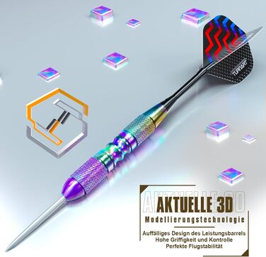 Дартс Turnart з металевим наконечником, 12 професійних сталевих дротиків з футляром, нова версія, фіолетовий колір