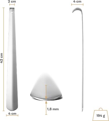 Рожок для взуття з нержавіючої сталі (42 см) - дуже міцний рожок ергономічної форми Сірий