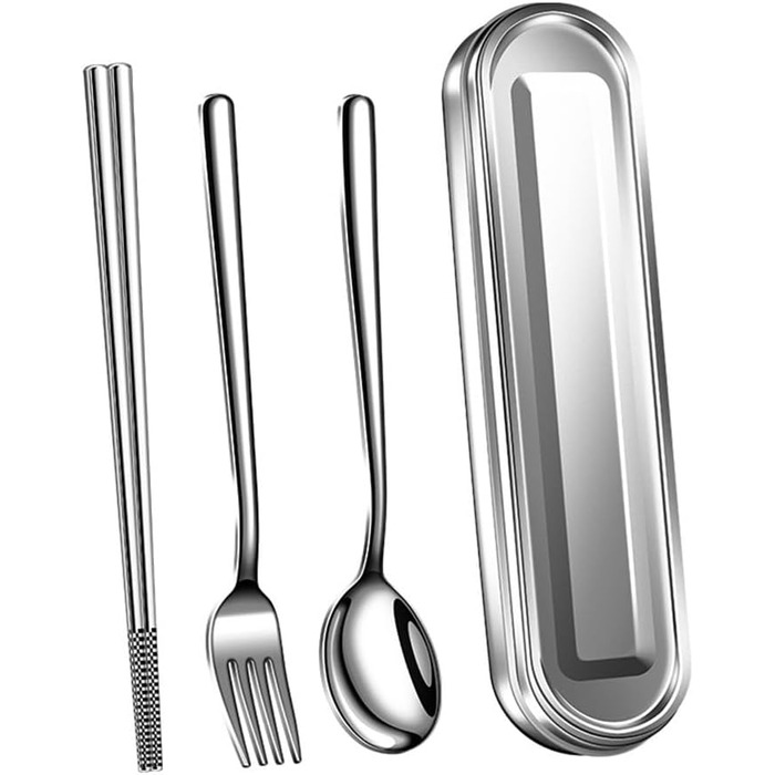 Набір столових приборів з нержавіючої сталі для подорожей з коробкою виделка, ложка, палички для їжі - для офісу, кемпінгу, пікніка та використання на природі