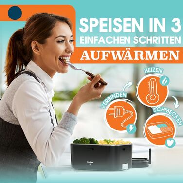 Електричний ланч-бокс TRAVELISIMO XXL надзвичайно великий 1,8 л 100 Вт, підігрівач для ланч-боксів 3-в-1 12 В/24 В/220 В, для роботи, автомобіля, вантажівки, електричний ланч-бокс та підігрівач їжі, чорний