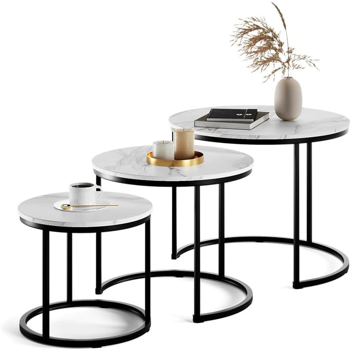 Набір журнальних столиків Vicco Montreal, білий/чорний, 55 x 55 см, 3 предмети, білий/чорний, комплект з 3 предметів