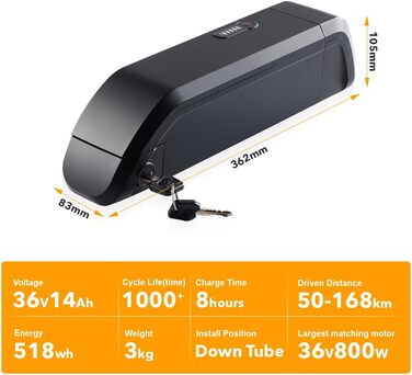 Акумулятор SEASON 36V для електровелосипеда (SF-06) 11.6Ah / 14Ah Замінний акумулятор JCEB360-11.6 для електровелосипедів та педелеків від Fischer and Bianchi 36V 14Ah (518 Втгод)