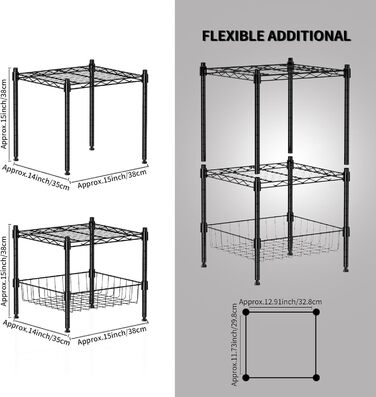 Металева стійка для зберігання, регульована штабелювальна стійка, штабелювана та розширювана стелажна система, міцна стелажна система для зберігання, полиця-органайзер для шафи (чорна, 2 рівні)