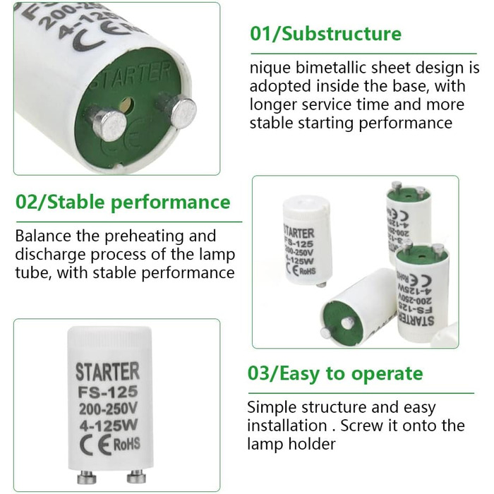 Стартер для люмінесцентних ламп 4-125 Вт стартер longlife 220-240V стартер для люмінесцентної лампи люмінесцентної лампи, 10 шт.