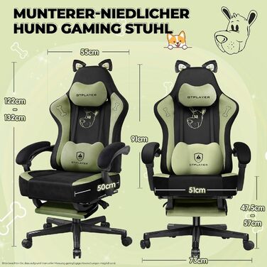 Миле ігрове крісло з оксамитовою тканиною, ергономічне офісне крісло, ігрове крісло з котячими вушками, піною з ефектом пам&39яті та підставкою для ніг, 150 кг, зелена тканина