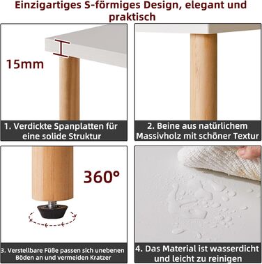 Білий журнальний столик, тумбочка, журнальний столик, журнальний столик з 2 відкритими відділеннями для спальні, вітальні, білий ніжки кольору дерева, YD-TM152W Дерев&39яні ніжки білі