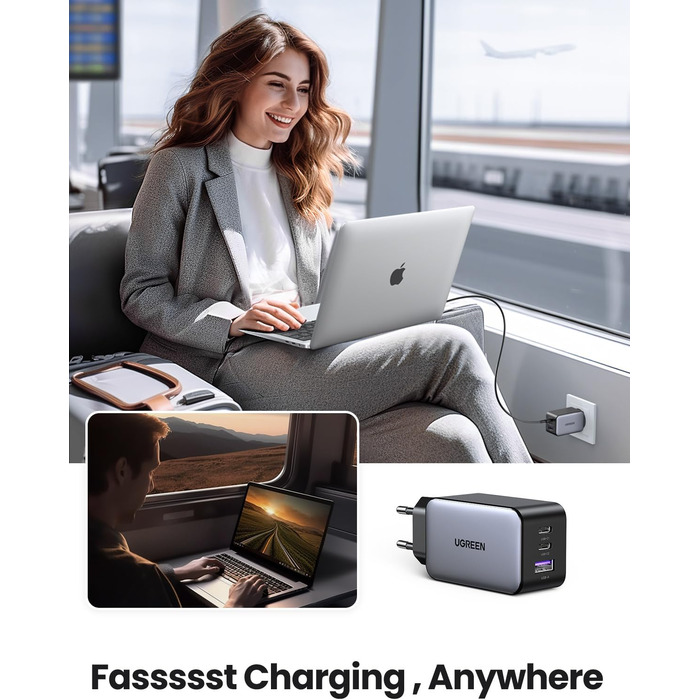 Зарядний пристрій 65 Вт GaN Зарядний пристрій 3-Port PD Блок живлення 60 Вт PPS сумісний з MacBook Pro/Air, iPhone 16 Pro Max/16/1