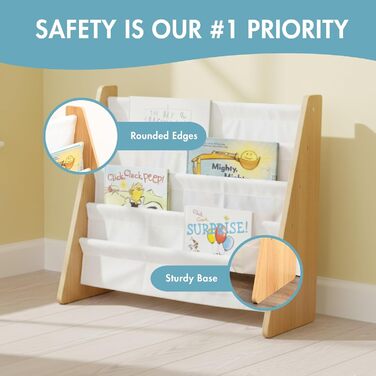 Дитяча книжкова полиця Humble Crew з 4 ярусами міцна книжкова полиця для дитячих кімнат, полиця для зберігання, натуральний/білий