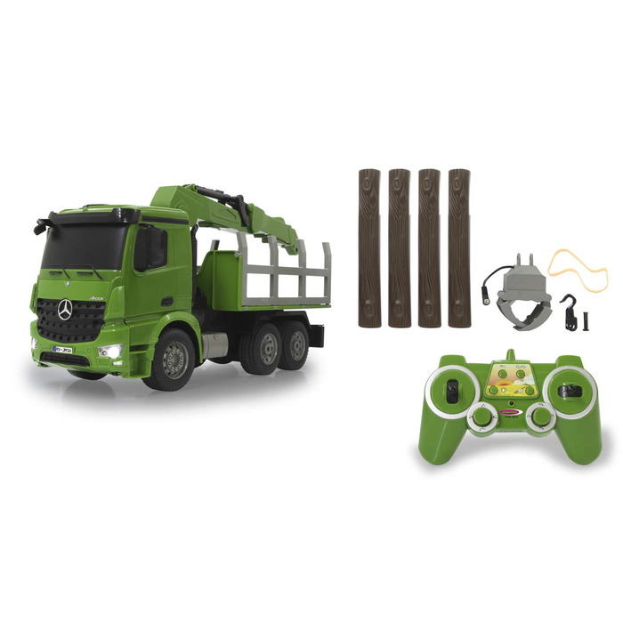 Деревовоз Mercedes-Benz Arocs 120 2,4GHz Повнопривідний, кран та грейфер з дистанційним керуванням, реалістичні звуки з можливістю вимкнення, світло, поворотники, у комплекті колоди.