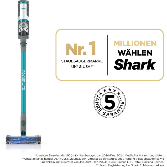 Акумуляторний пилосос Shark PowerLite, 40 хв роботи, технологія Anti Hair Wrap, бірюзовий