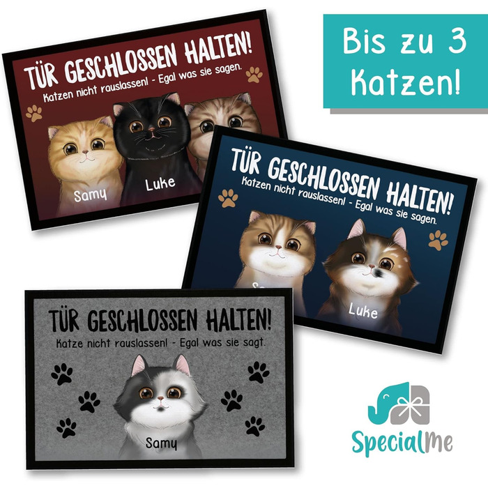 Персоналізований килимок для котів (1-3) з іменем - подарунок для власників котів, мами-кішки, тата-кішки - нековзний та миється - чорний - 60x40 см