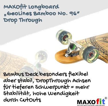 Лонгборд MAXOfit XXL Deluxe Jamaica LB-01 104 см 7-шаровий клен drop mount freeride ABEC-9 78A колеса 75мм повний компліт для фрірайду стрибків GeoLines дизайн оригінал Німеччина 2025