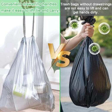 Білих пакетів для сміття об&39ємом 8 л, маленькі пакети для сміття зі шнурком, пакети для сміття зі шнурком для баків об&39ємом 8-10 літрів, 8 рулонів, 240