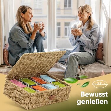 Чайна коробка для чайних пакетиків, сплетена з морської трави дуже великі відділення Коробка для зберігання чайних пакетиків для всіх видів чаю Коробка для зберігання чайних пакетиків Виберіть варіант