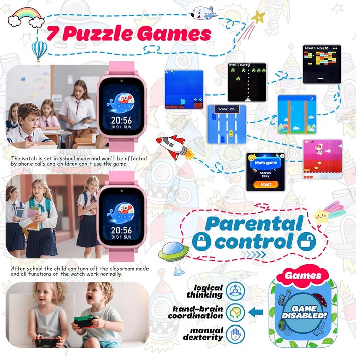 Дитячий смарт-годинник, дитячий смарт-годинник 4G з GPS та телефоном, дитячий годинник IP68, функція виклику, SOS, ігри, будильник, шкільний режим, SIM-телефон, смарт-годинник подарунок для дівчаток та хлопчиків, рожевий - 4G GPS