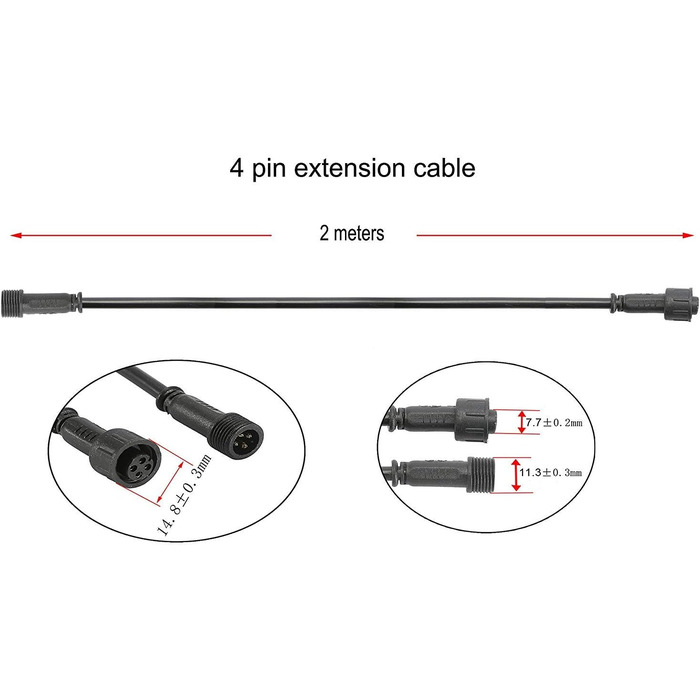 Контактний подовжувач для світлодіодних ліхтарів RGB, водонепроникний IP67 5 шт., 3 м 4-контактний, 5 шт., 3M 4-
