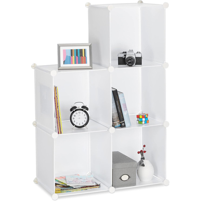 Система полиць Relaxdays з 6 відділеннями, відкрита полиця, що стоїть окремо, полиця, що вставляється, виготовлена з пластику, ВxШxГ приблизно 65 x 96 x 32 см, білий колір