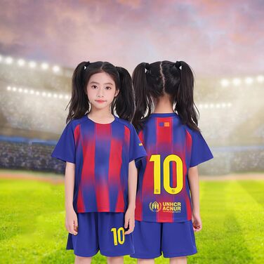 Новий комплект футбольної майки 10 для дітей, тренувальна футбольна майка, домашня/виїзна футбольна майка, футболки для вболівальників, швидковисихаюча дихаюча футбольна майка з щитками для гомілок, розмір 140-146, синій