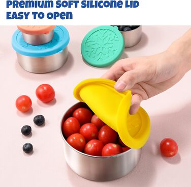 Набір контейнерів для їжі Homotte з нержавіючої сталі 304 з кришками, маленький, герметичні, для школи та офісу, штабельовані (57 мл, 113 мл, 227 мл, 400 мл, 680 мл) - 5 шт. (Синій, Жовтий, Зелений, Помаранчевий, Фіолетовий)