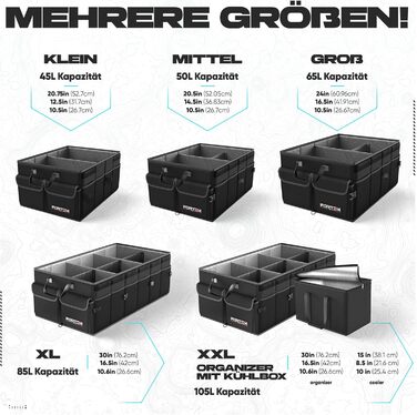 Органайзер для багажника FORTEM, сумка для багажника, складаний автомобільний органайзер з відділеннями, нековзним дном, регульованими ременями фіксації та відкидним кришкою (Чорний) Середній