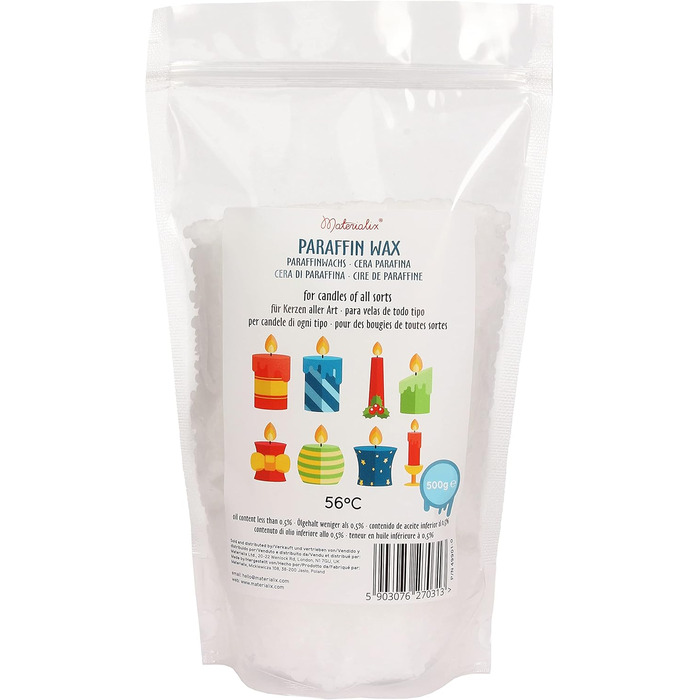 Парафін для свічок Materialix — 0.5 кг (гранули-пастилки)
