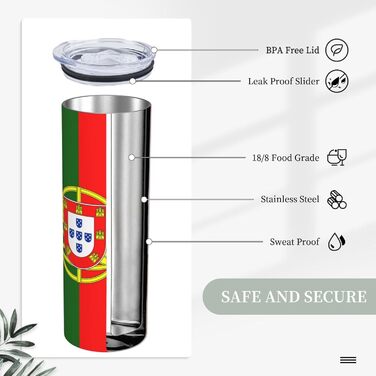 Кухоль з прямою трубочкою, дизайн португальський прапор, друкований, дорожній кухоль, підходить для кемпінгу, офісу та дому, 590 мл