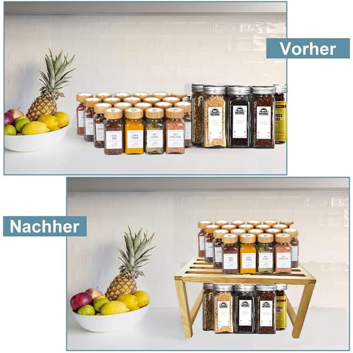 Кухонна полиця Yisen, кухонний органайзер, тримач для спецій, штабелюється, органайзер для полиць з масиву ясена для кухні, для ванної кімнати (комплект з 2 шт.)