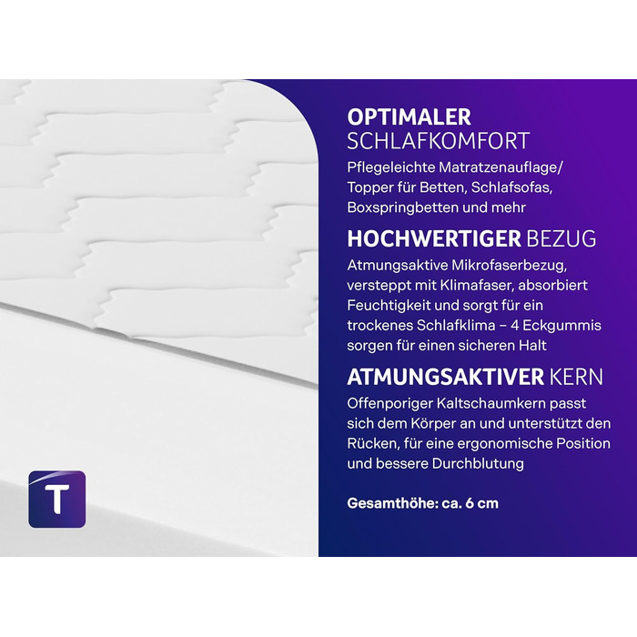 Ортопедичний наматрацник Traumnacht, з високоякісним холодним пінополіуретаном, сертифікований Oeko-Tex, 140 x 200 см, виготовлений за німецькими стандартами якості, білий холодний пінополіуретан 140 x 200 см
