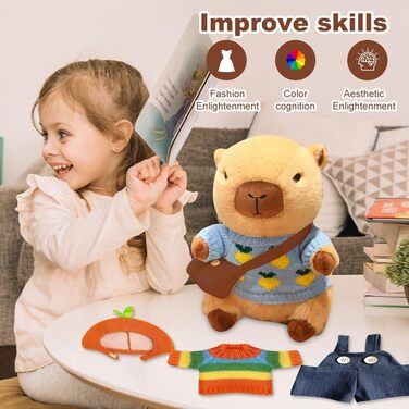 Плюшева іграшка капібара з одягом та аксесуарами, 23 см м&39яка іграшка капібара, мила плюшева капібара, плюшева іграшка капібара-одягальник з капелюхом, 4 предмети одягу, 2 кишені, штани для дітей, дівчаток, хлопчиків