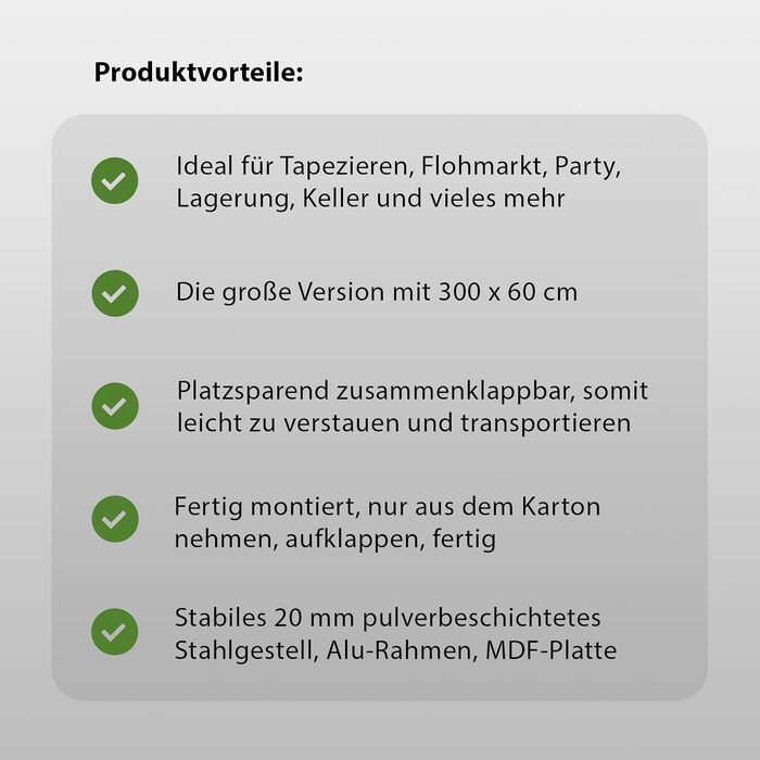 Складаний алюмінієвий стіл для шпалер TRUTZHOLM 300x60 см Багатофункціональний стіл із практичною вимірювальною шкалою Вантажопідйомність до 30 кг, стійка МДФ-плита товщиною 3 мм