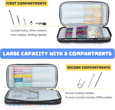 Чохол для зберігання гачків для спиць Aeelike, подвійна сумка-органайзер на блискавці для зберігання туніського гачка для вязання, набір спиць і аксесуарів для вязання, синій тотем (БЕЗ аксесуарів)
