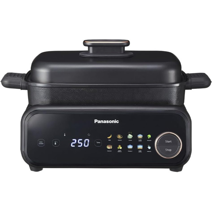 Мультипіч-гриль Panasonic NF-GM600 6-в-1 електрогриль, планча, тушкування, slow cook, BBQ та пароварка, 1400 Вт, 40250 C, 9 авторежимів, 6 антипригарних панелей, система відведення диму, 6 аксесуарів