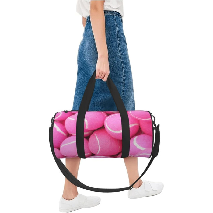 Сумка-дорожня з тенісними м'ячами, з принтом, кругла, великої місткості, для походів, відпустки, ділових поїздок та іншого, світло-рожеві тенісні м'ячі, універсальний розмір