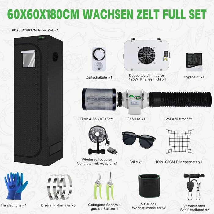 120W LED Grow Lamp Full Spectrum, Complete Hydroponics 600D Growing Tent Kit Kit System Ventilation with Thermo-Hygrometer (SZXTJ-60x60x180), 120W LED Grow Lamp Full Spectrum, Complete Hydroponics 600D Growing Tent Kit Kit System Ventilation with Thermo-H