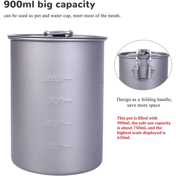 Мл Титановий кухоль Кемпінговий горщик Каструля для приготування їжі Зовнішня легка чашка для кави зі складною ручкою та кришкою П