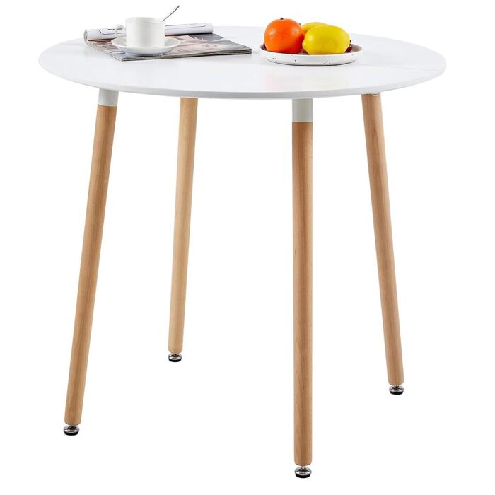 Круглий обідній стіл HJ WeDoo з МДФ, бук, обідній стіл, кухонний стіл, дерев&39яний стіл, 80 x 80 x 75 см, 4 ніжки, натуральний, білий 80 x 80 см