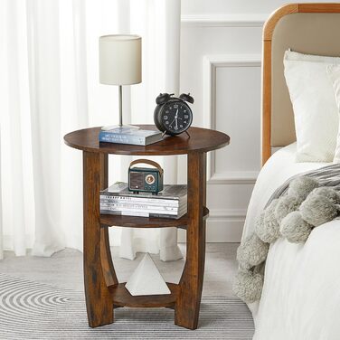 Круглий дерев&39яний журнальний столик, журнальний столик у вінтажному пасторальному стилі, 3-ярусний круглий журнальний столик з місцем для зберігання, тумбочка біля ліжка, маленький столик, журнальний столик для вітальні, спальні, балкону (вінтажний кор