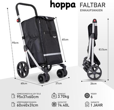 Сумка-візок для покупок Простора складана сумка-візок обємом 74 л Легкий 6-колісний візок з 5 кишенями міцний та водонепроникний Ідеальна складана сумка-візок для щоденного використання